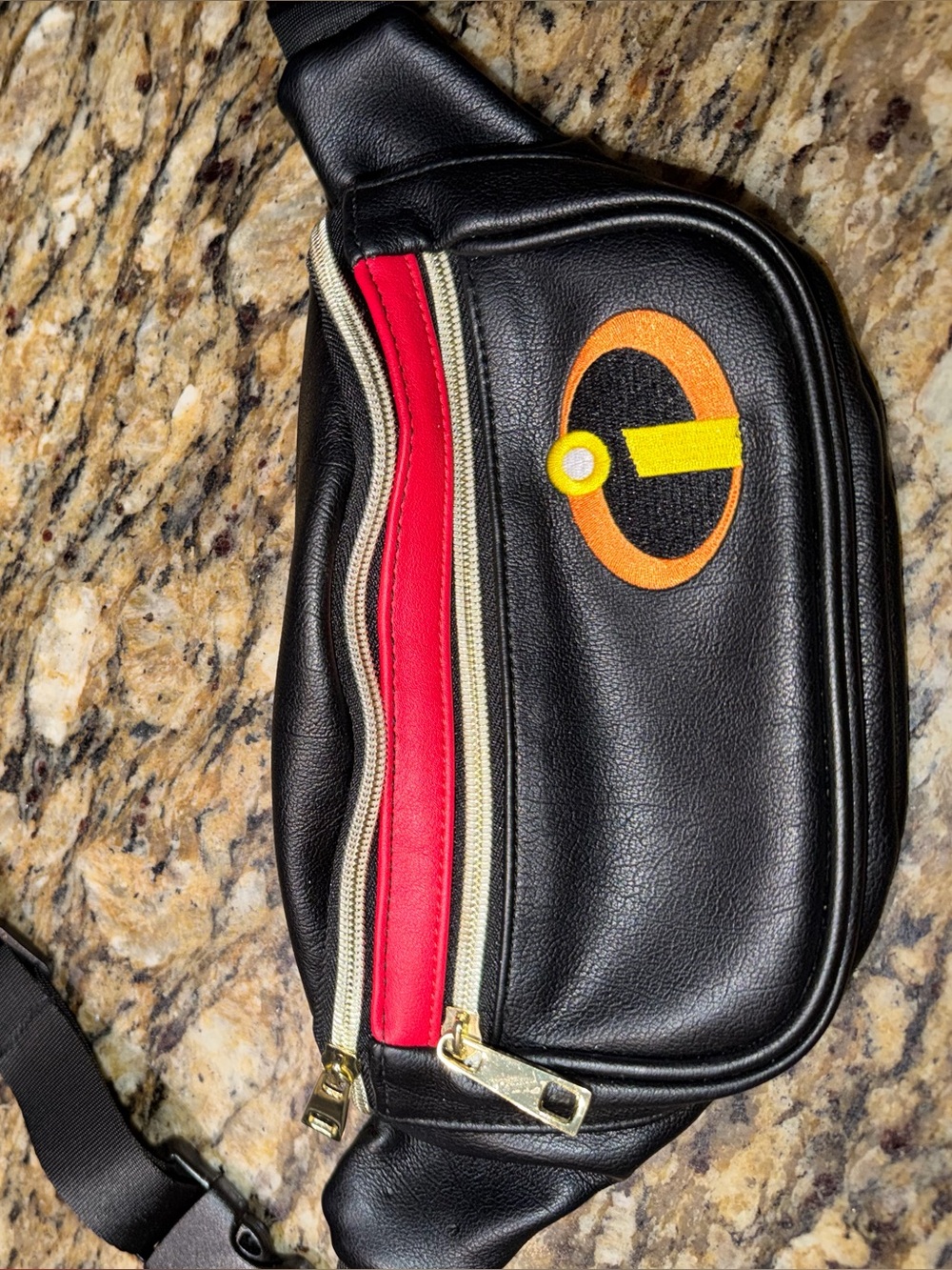 Black Leather Men’s Crossbody Bag with Red Accent